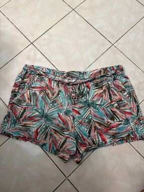 Tropical Print linen Women's Casual Drawstring Shorts - Multicolor
